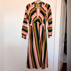 ASOS US Size 4 Muted Color Wrap Dress Long Sleeve Stripes Fall Winter Casual